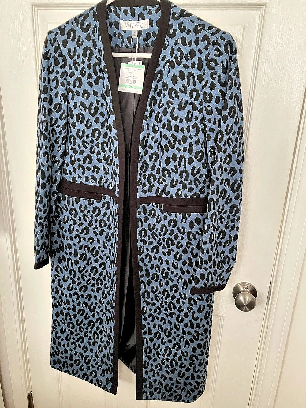 Kasper Leopard Print Topper Jacket Blue & Black Size 8